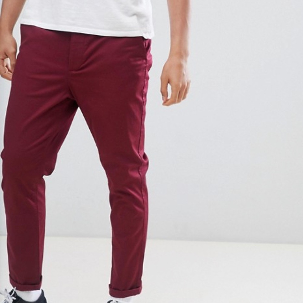 Asos Tapered Chinos in Burgundy.